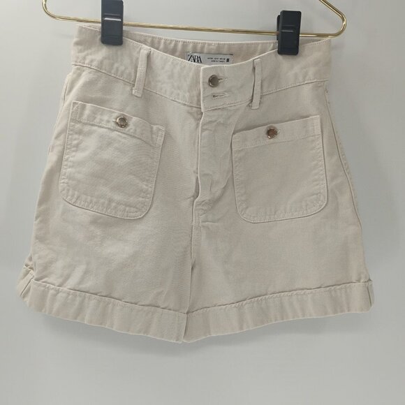 ZARA SHORT BEIGE SHORTS SIZE S HIGH WAISTED BEAUTIFUL FOR THE SEASON - Picture 1 of 11